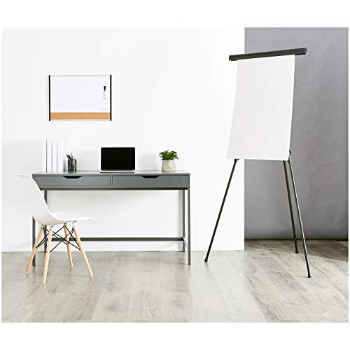 Amazon Basics High Boardroom Black Aluminum Flipchart Whiteboard and Display Easel Stand with Adjustable Height Telescope Tripod, Black, 37 x 18 x 28 Inches