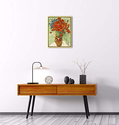 Wieco Art Framed Art Red Poppies and Daisies Canvas Prints Wall Art of Van Gogh Famous Floral Paintings Reproduction Abstract HD Classical Flowers Pictures Artwork