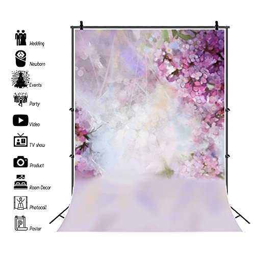 Laeacco Floral Background 5x7ft Oil Painting Watercolor Drawing Wall Flowers Photography Background Light Blooming Spring Cherry Blossoms Abstract Photo Studio Backdrop Bokeh Children Photos