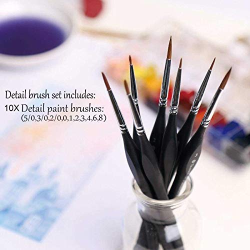 Golden Maple Detail Paint Brushes Set 10pcs Miniature Brushes for Fine Detailing & Art Painting - Acrylic, Watercolor, Oil, Models, 40k