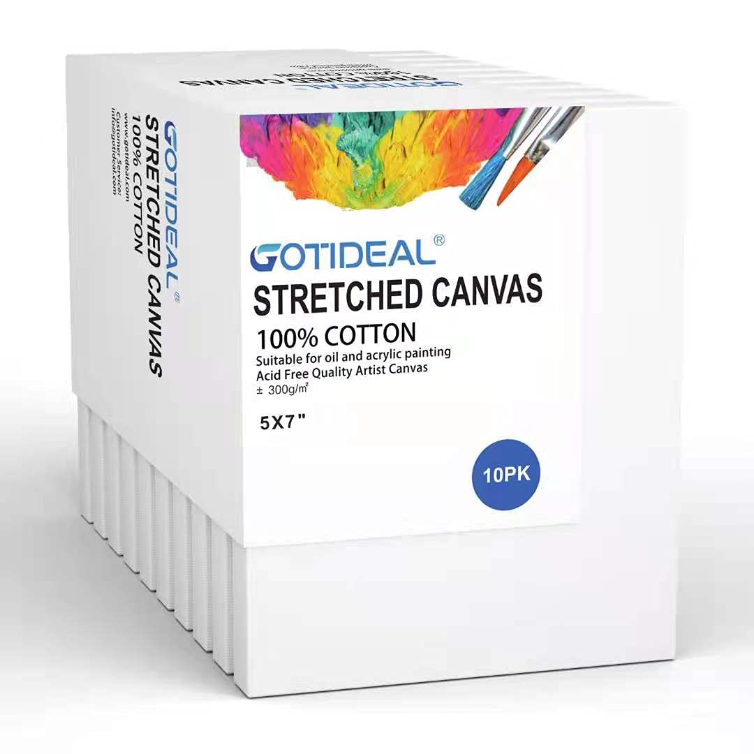 GOTIDEAL Stretched Canvas, Multi Pack 4x4, 5x7, 8x10,9x12, 11x14 Set of 10, Primed White - 100% Cotton Artist Canvas Boards for Painting, Acrylic Pouring, Oil Paint Dry & Wet Art Media