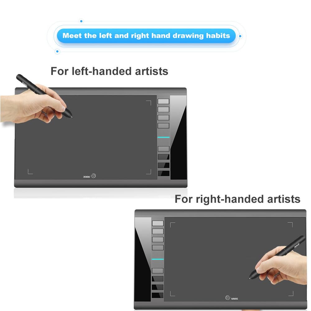 UGEE Graphics Drawing Tablet, M708 V2 Upgrade Support Android Phone 10x6 Inch Ultra Thin Large Graphics Drawing Tablets Art Pad with 8 Hot Keys 8192 Level Battery-Free Stylus for Win Creation Sketch