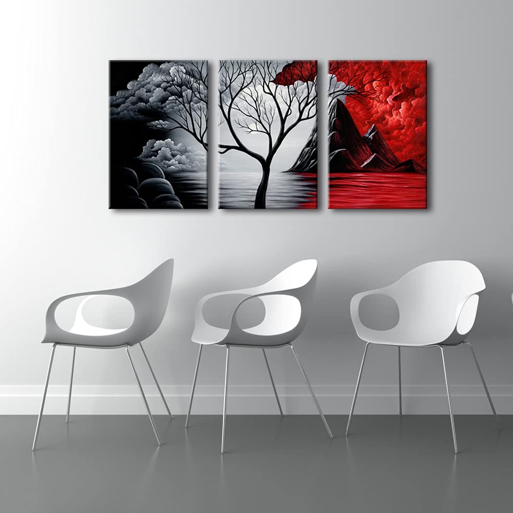 Wieco Art The Cloud Tree 3 Panels Modern Canvas Wall Art Prints Artwork Abstract Seascape Paintings Reproduction Sea Beach Pictures on Canvas for Home Decorations Wall Decor