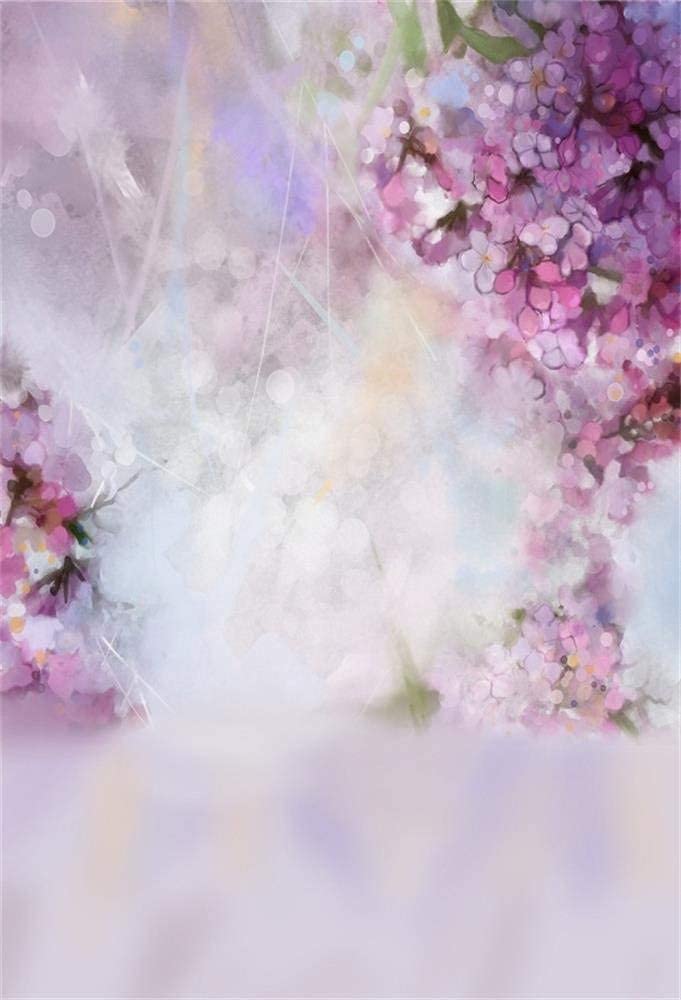 Laeacco Floral Background 5x7ft Oil Painting Watercolor Drawing Wall Flowers Photography Background Light Blooming Spring Cherry Blossoms Abstract Photo Studio Backdrop Bokeh Children Photos