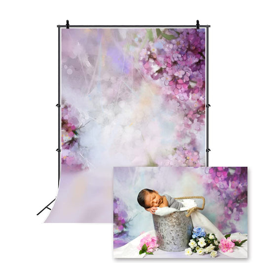 Laeacco Floral Background 5x7ft Oil Painting Watercolor Drawing Wall Flowers Photography Background Light Blooming Spring Cherry Blossoms Abstract Photo Studio Backdrop Bokeh Children Photos