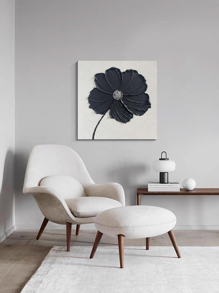 YaSheng Art - hand-painted Oil Painting On Canvas white Flowers Paintings Modern Home Interior Decor Wall Art for living room Abstract Art picture Ready to hang 24x24inch