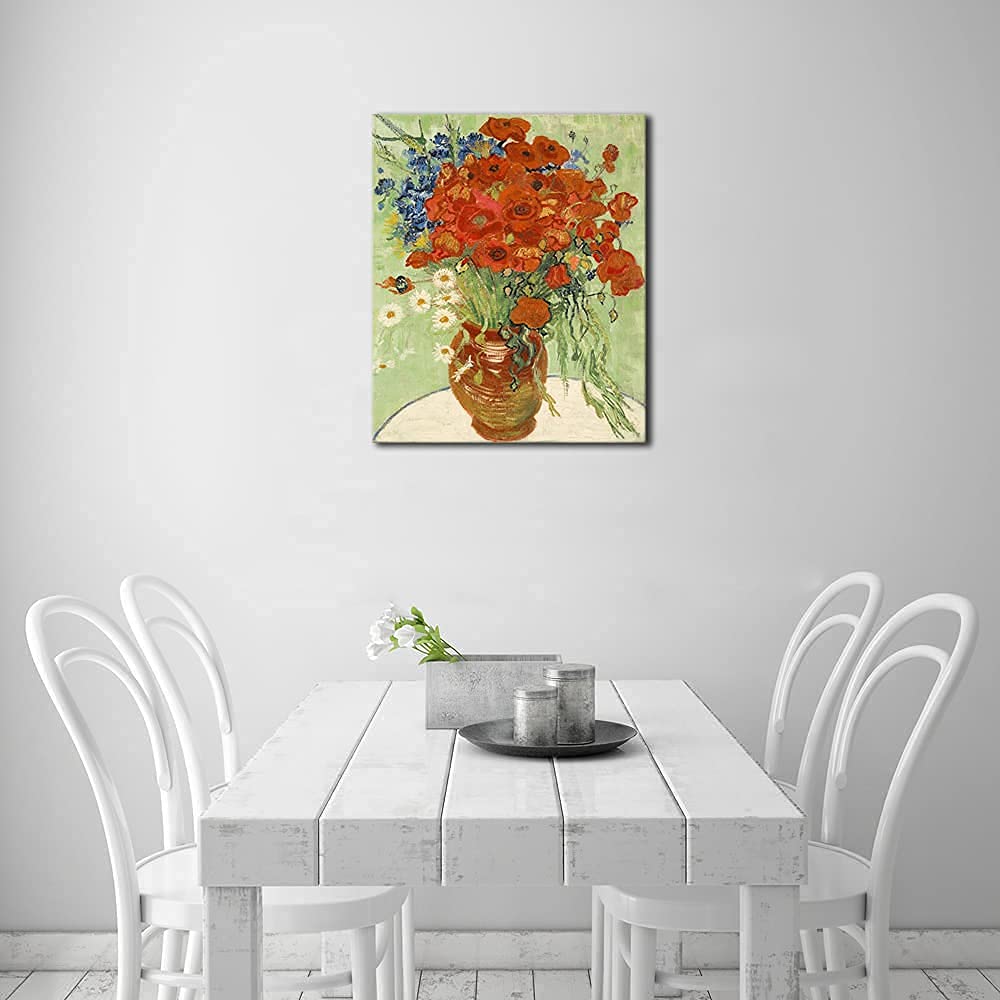 Wieco Art Framed Art Red Poppies and Daisies Canvas Prints Wall Art of Van Gogh Famous Floral Paintings Reproduction Abstract HD Classical Flowers Pictures Artwork