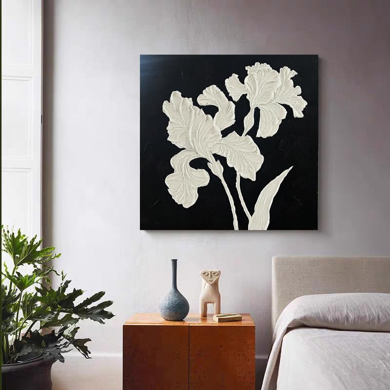 YaSheng Art - hand-painted Oil Painting On Canvas white Flowers Paintings Modern Home Interior Decor Wall Art for living room Abstract Art picture Ready to hang 24x24inch