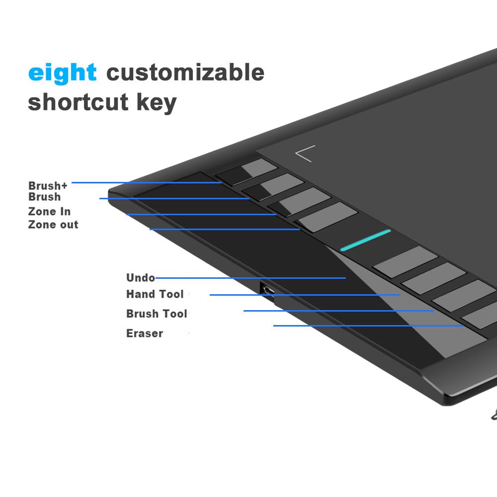 UGEE Graphics Drawing Tablet, M708 V2 Upgrade Support Android Phone 10x6 Inch Ultra Thin Large Graphics Drawing Tablets Art Pad with 8 Hot Keys 8192 Level Battery-Free Stylus for Win Creation Sketch