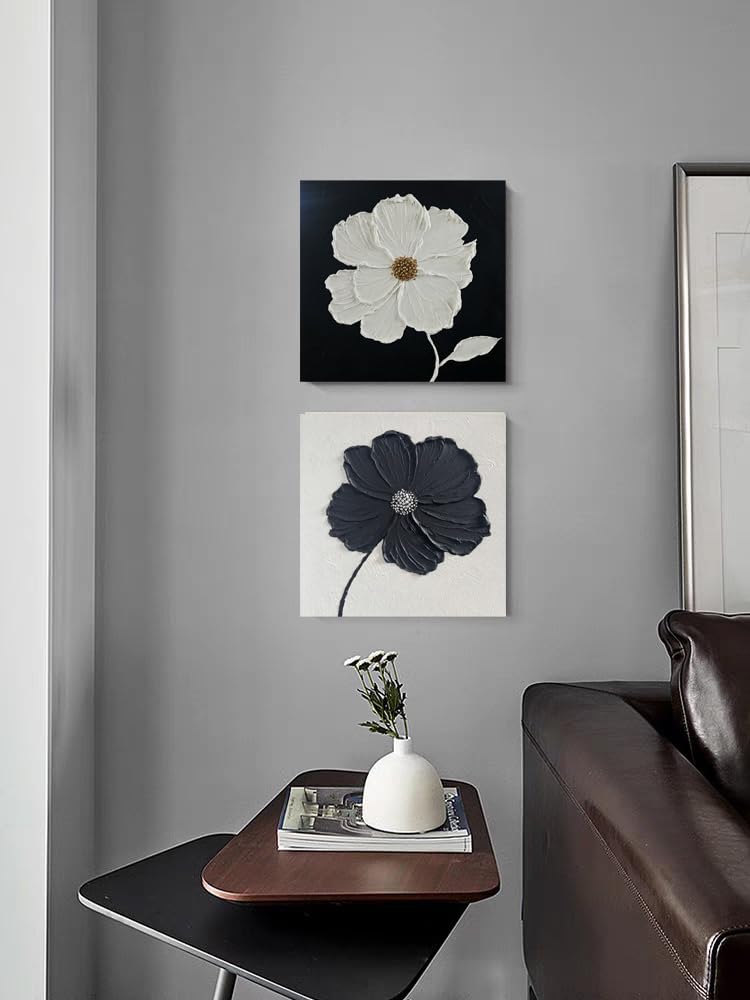 YaSheng Art - hand-painted Oil Painting On Canvas white Flowers Paintings Modern Home Interior Decor Wall Art for living room Abstract Art picture Ready to hang 24x24inch