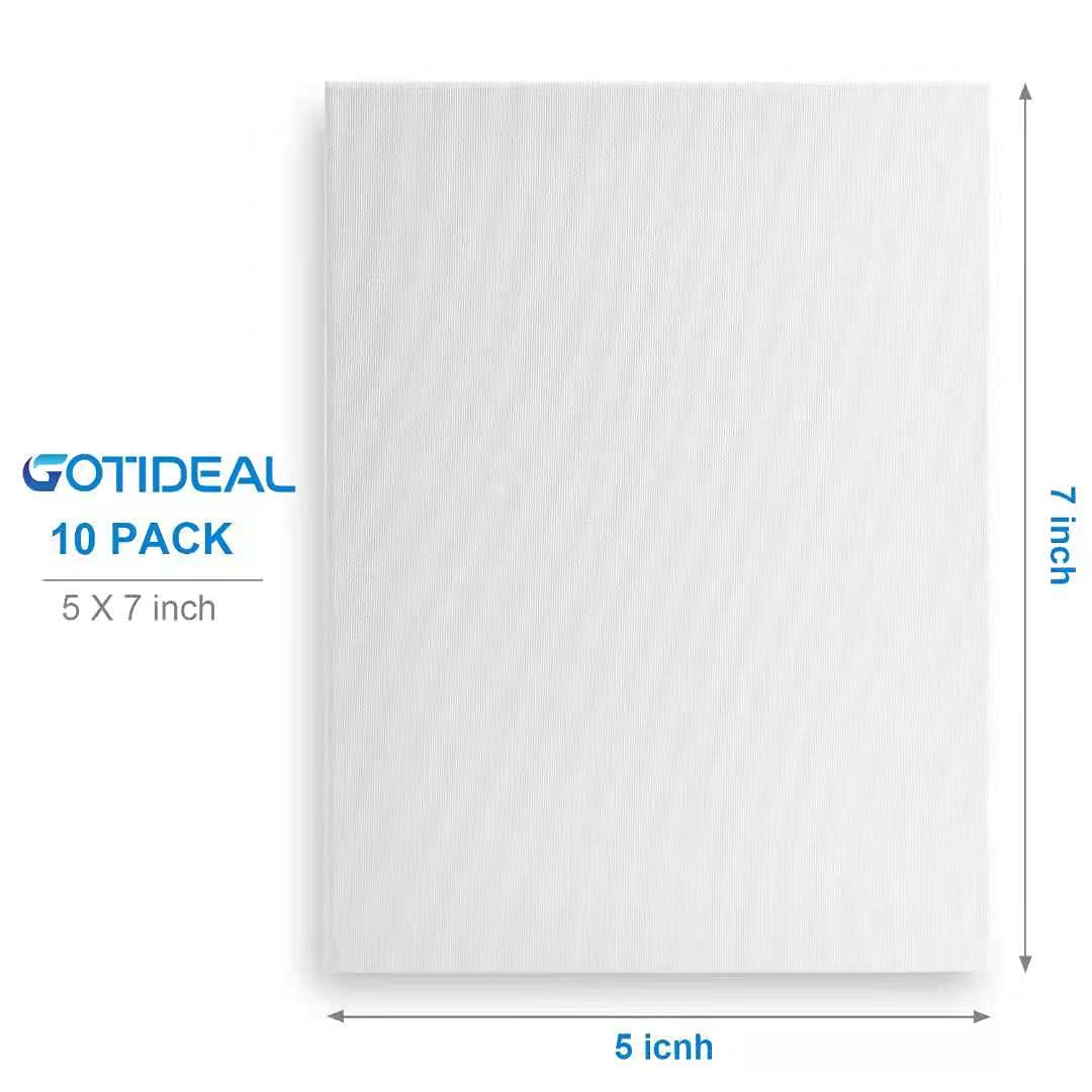 GOTIDEAL Stretched Canvas, Multi Pack 4x4, 5x7, 8x10,9x12, 11x14 Set of 10, Primed White - 100% Cotton Artist Canvas Boards for Painting, Acrylic Pouring, Oil Paint Dry & Wet Art Media