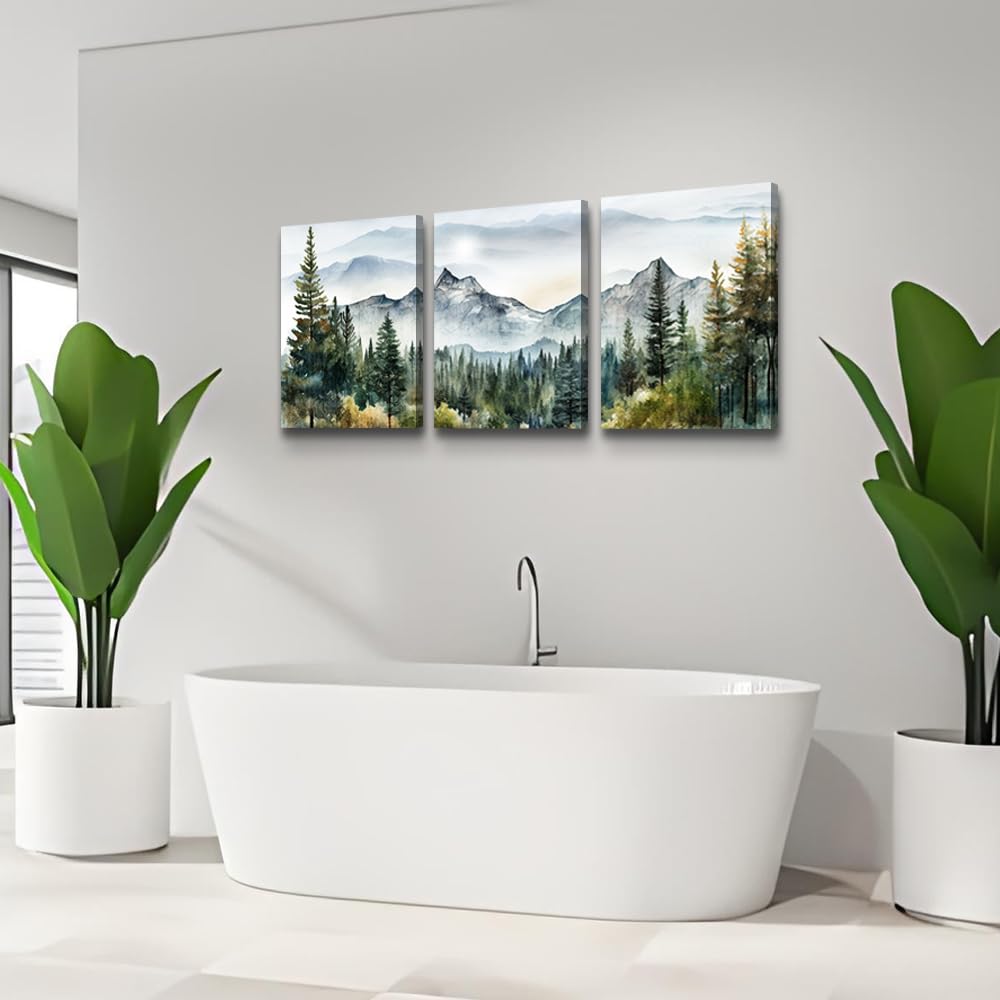 MHARTK66 3 Piece Framed Canvas Art Prints Wall Art for Living Room Modern Wall Decor for Bedroom Office Decor Abstract Mountain Forest Landscapes Ink Painting Ready to Hang Wall Pictures Home Decor