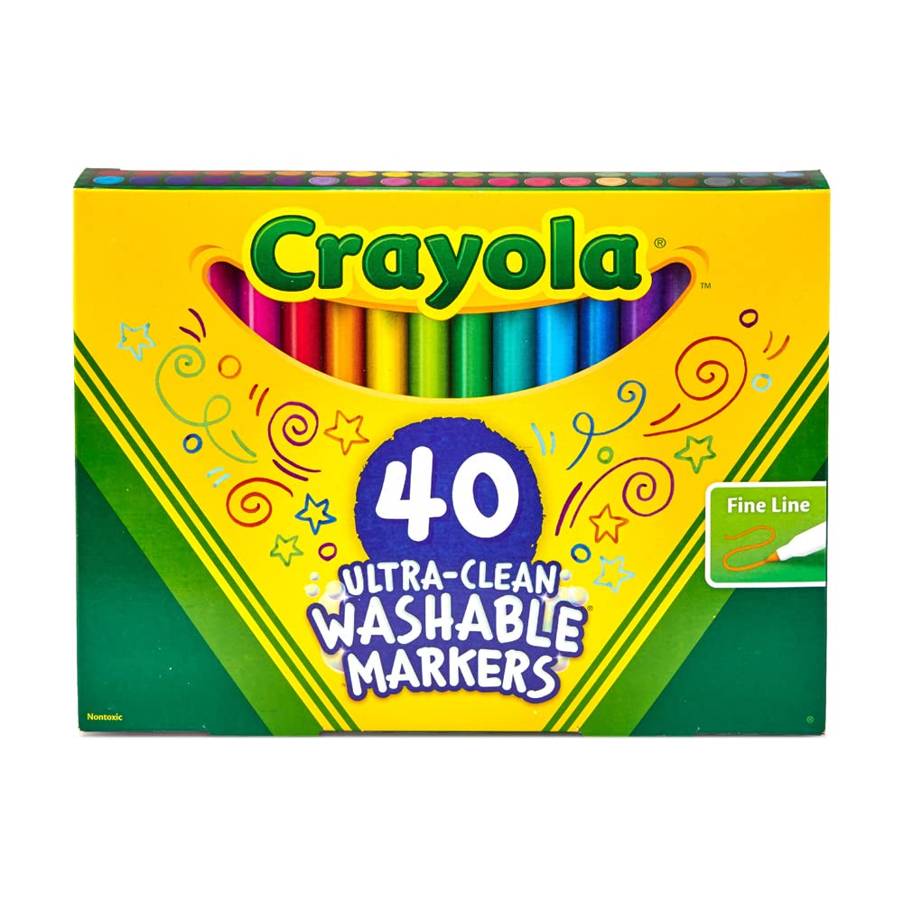 Crayola Ultra Clean Fine Line Washable Markers (40ct), Colored Markers for Kids, Fine Tip, Arts Supplies, Gifts & Stocking Stuffers, 3+