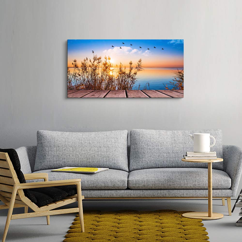 Wall Decorations For Living Room Large Canvas Wall Art For Bedroom Modern Fashion Office Wall Decor Pictures Wall Artwork Blue Sun Beach Grass Ocean Landscape Paintings Canvas Art Prints Home Decor