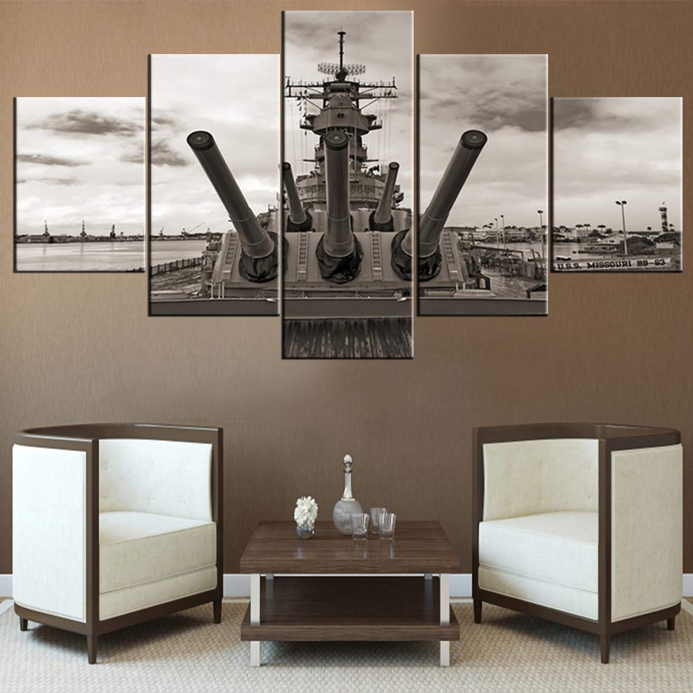 Norse Decor Black and White Painting Vikings Ship Artwork Fantasy Sailing Boat Pictures for Living Room Home 5 Panel Dragon Canvas Wall Art Modern Framed Ready to Hang Posters and Prints(60''Wx32''H)