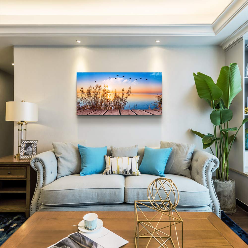 Wall Decorations For Living Room Large Canvas Wall Art For Bedroom Modern Fashion Office Wall Decor Pictures Wall Artwork Blue Sun Beach Grass Ocean Landscape Paintings Canvas Art Prints Home Decor