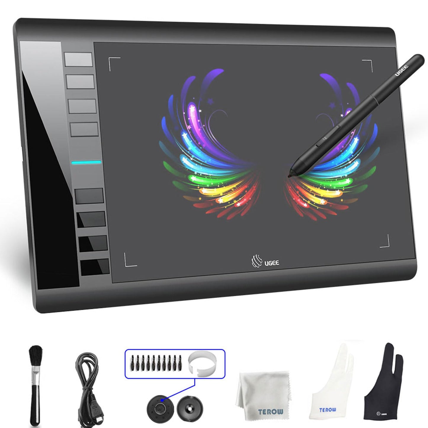 Graphics Drawing Tablet, UGEE M708 10 x 6 inch Large Drawing Tablet with 8 Hot Keys 8192 Levels Pen, Graphic Tablets for Computer Digital Art Creation Sketch for Windows Chrome OS Mac OS and Linux