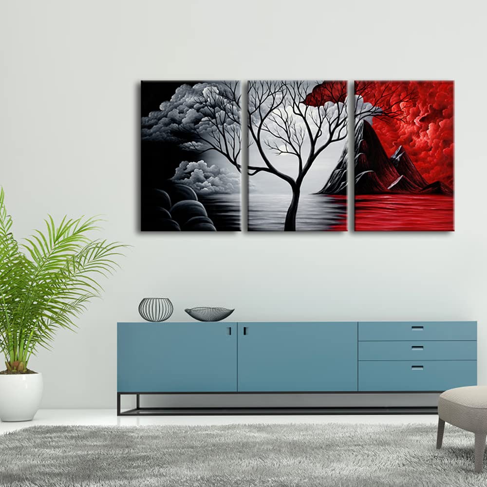 Wieco Art The Cloud Tree 3 Panels Modern Canvas Wall Art Prints Artwork Abstract Seascape Paintings Reproduction Sea Beach Pictures on Canvas for Home Decorations Wall Decor