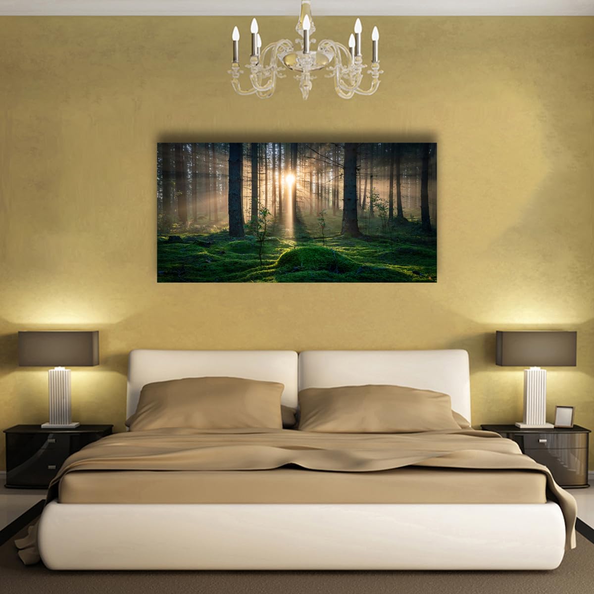 Tree of Life Wall Art Canvas Prints Natural Landscape Pictures Home Decor Green Forest Paintings for Living Room Bathroom Bedroom Kitchen Office Decorations 20x40 Wooden Framed Artwork Easy Hanging