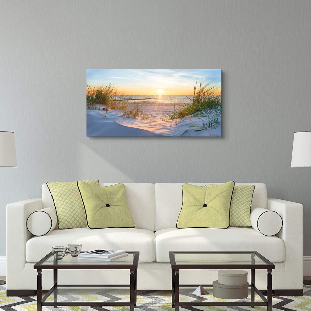 Wall Decorations For Living Room Large Canvas Wall Art For Bedroom Modern Fashion Office Wall Decor Pictures Wall Artwork Blue Sun Beach Grass Ocean Landscape Paintings Canvas Art Prints Home Decor