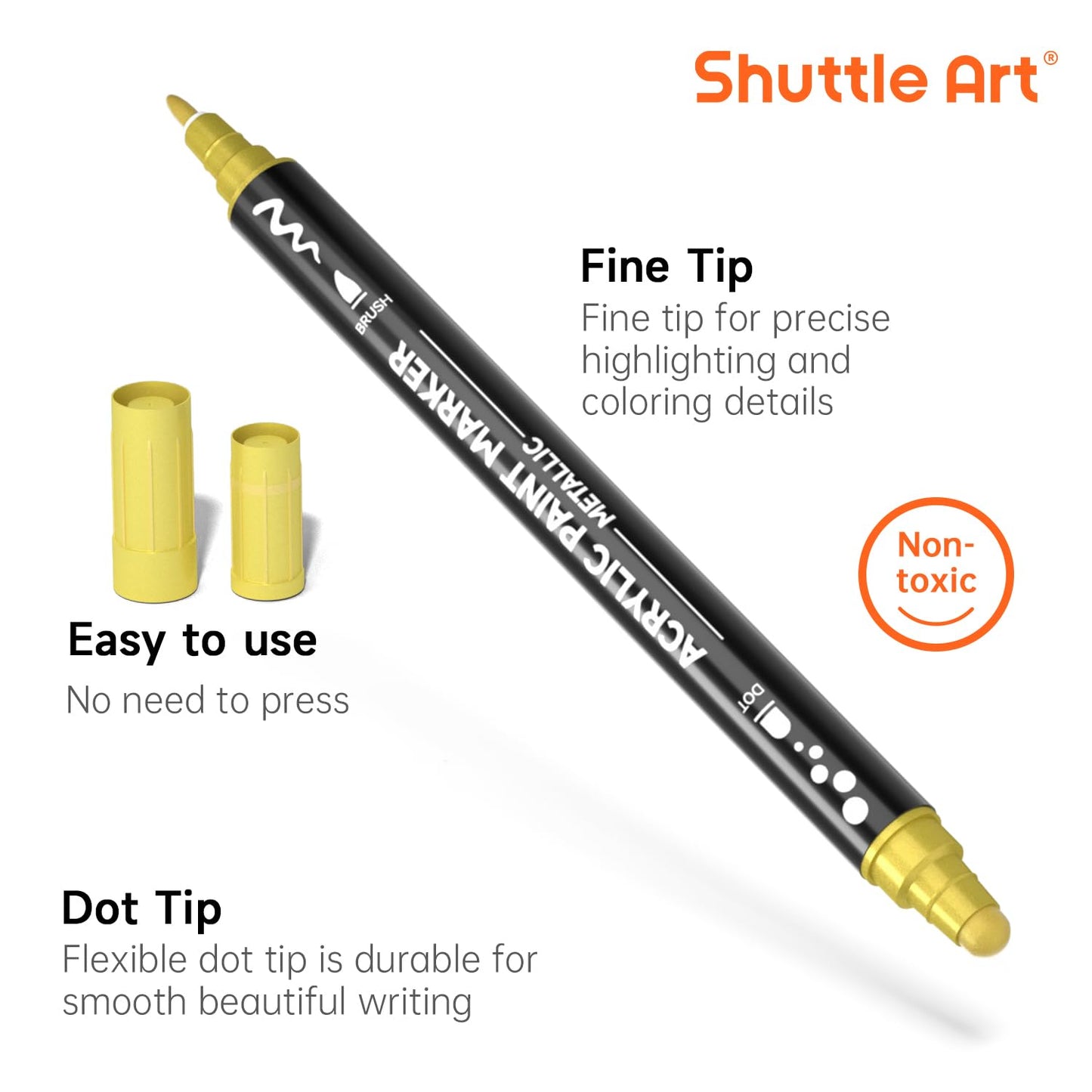 Shuttle Art Automatic Ink Control Acrylic Paint Markers, 60 Colors Brush Tip Acrylic Paint Pens for Rock Painting, Ceramic, Wood, Canvas, Glass, Stone, Fabric, Card Making, DIY & Art Supplies