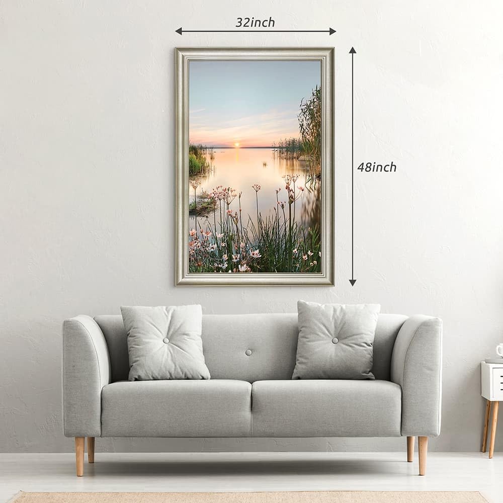 Lake Canvas Wall Art Picture: Sunset Landscape Painting Print Artwork Vertical Nature Scenery Decor for Living Room Bedroom