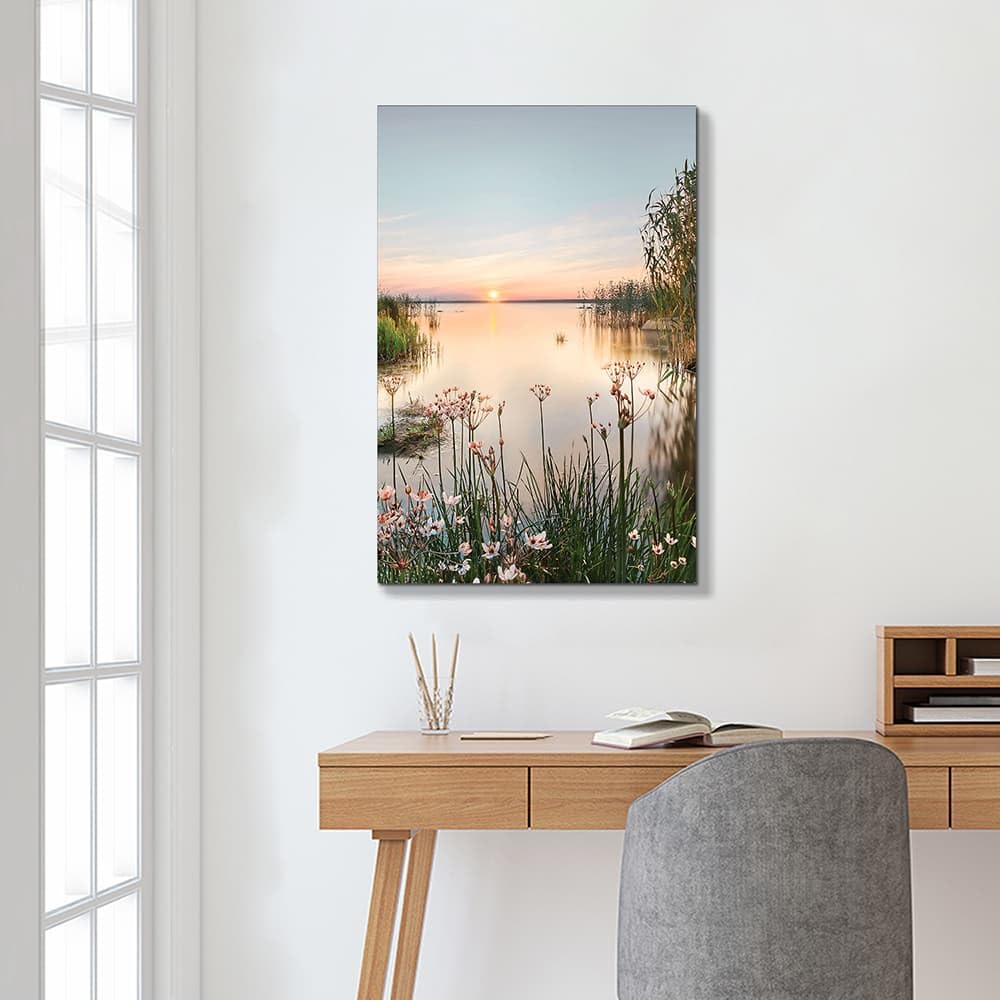 Lake Canvas Wall Art Picture: Sunset Landscape Painting Print Artwork Vertical Nature Scenery Decor for Living Room Bedroom