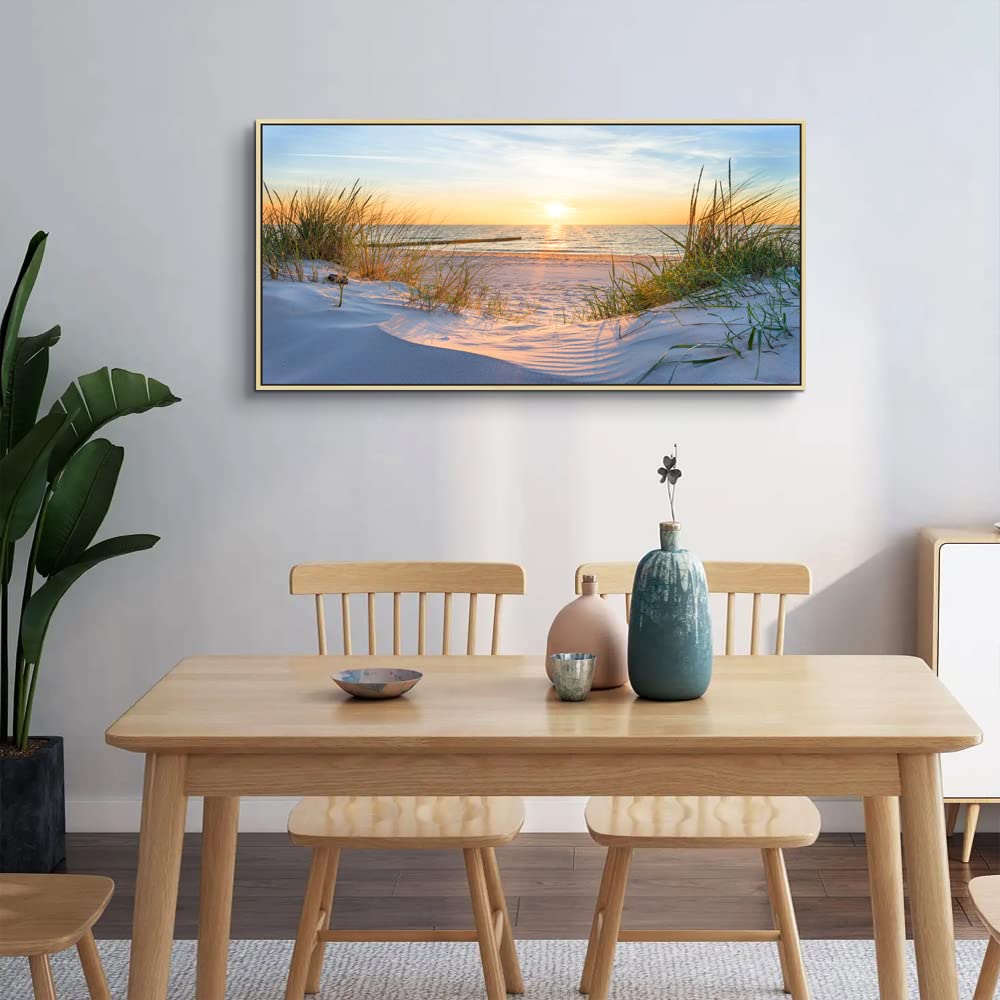 Wall Decorations For Living Room Large Canvas Wall Art For Bedroom Modern Fashion Office Wall Decor Pictures Wall Artwork Blue Sun Beach Grass Ocean Landscape Paintings Canvas Art Prints Home Decor