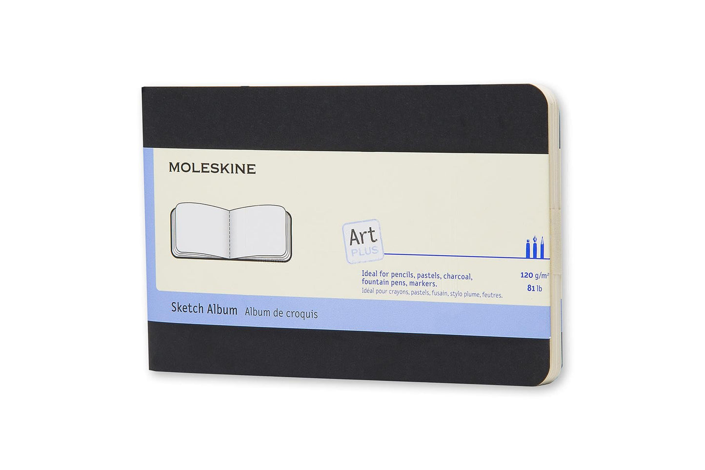 Moleskine Art Sketchbook, Hard Cover, Large (5" x 8.25") Plain/Blank, Black, 104 Pages