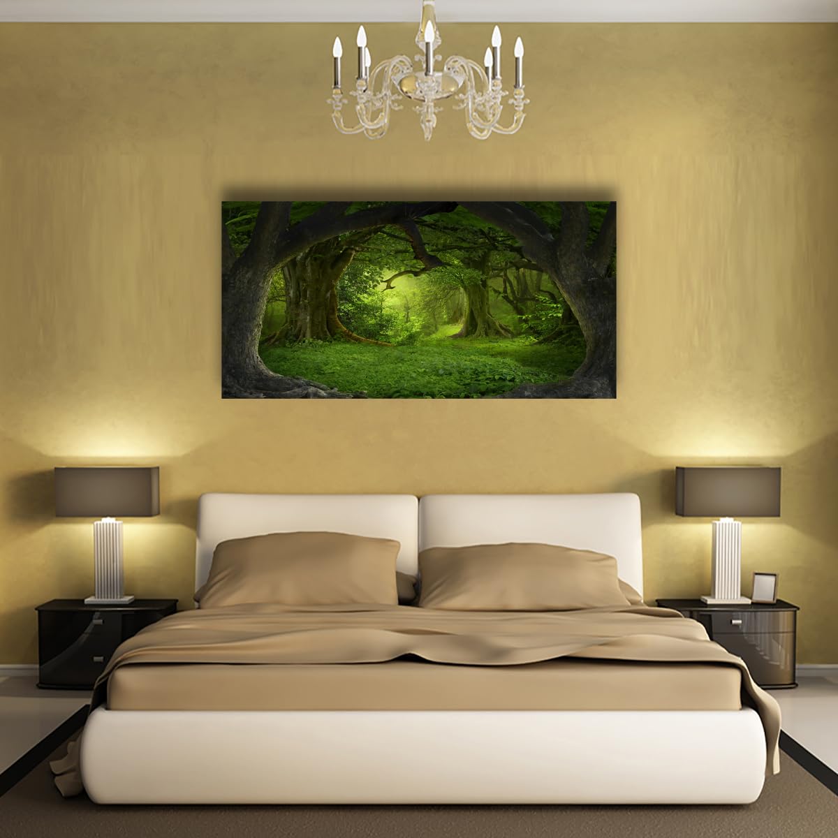 Tree of Life Wall Art Canvas Prints Natural Landscape Pictures Home Decor Green Forest Paintings for Living Room Bathroom Bedroom Kitchen Office Decorations 20x40 Wooden Framed Artwork Easy Hanging