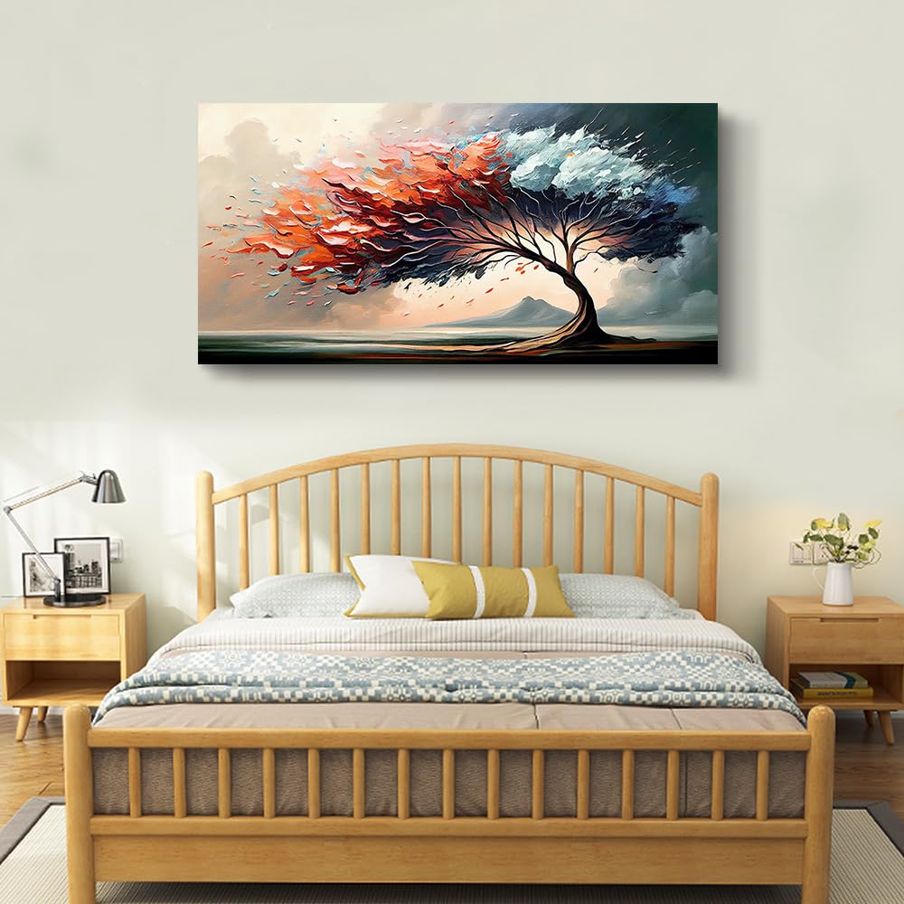 MHARTK66 Wall Decorations For Living Room Canvas Wall Art For Bedroom Office Decor Abstract Tree Landscape Wall Paintings Framed Prints Pictures Artwork Ready To Hang Hotel Room Home Decor 20x40 In