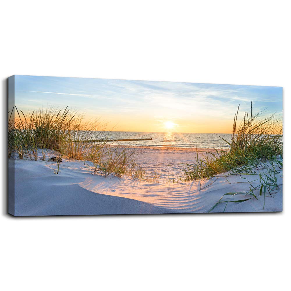 Wall Decorations For Living Room Large Canvas Wall Art For Bedroom Modern Fashion Office Wall Decor Pictures Wall Artwork Blue Sun Beach Grass Ocean Landscape Paintings Canvas Art Prints Home Decor