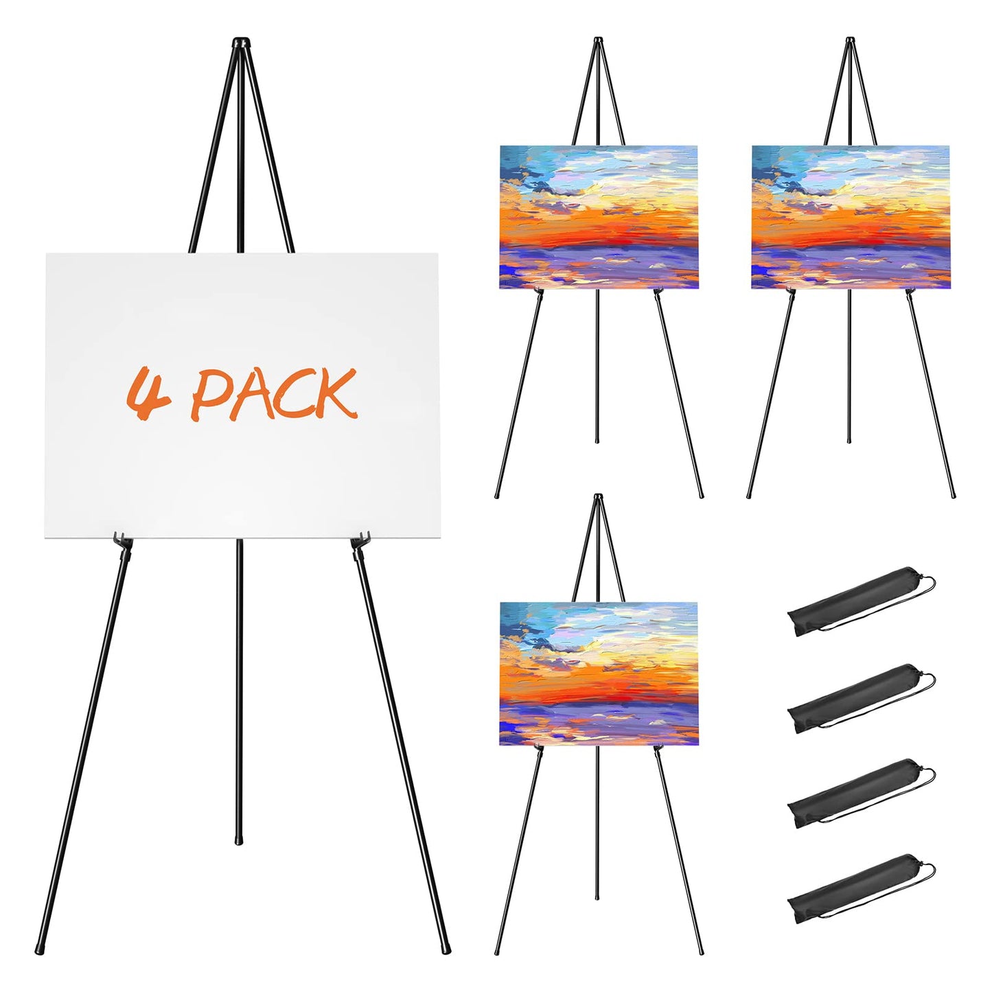 Easel Stand for Display, Aredy 63" Portable Painting Easel, Lightweight Metal Easels for Painting Canvas, Wedding Sign (2 Pack)