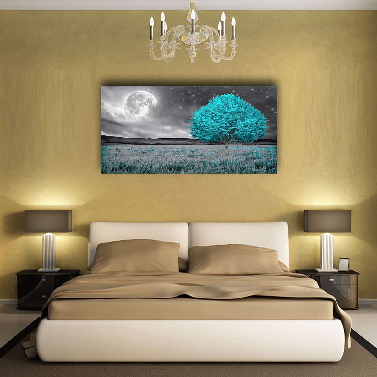 Tree of Life Wall Art Canvas Prints Natural Landscape Pictures Home Decor Green Forest Paintings for Living Room Bathroom Bedroom Kitchen Office Decorations 20x40 Wooden Framed Artwork Easy Hanging