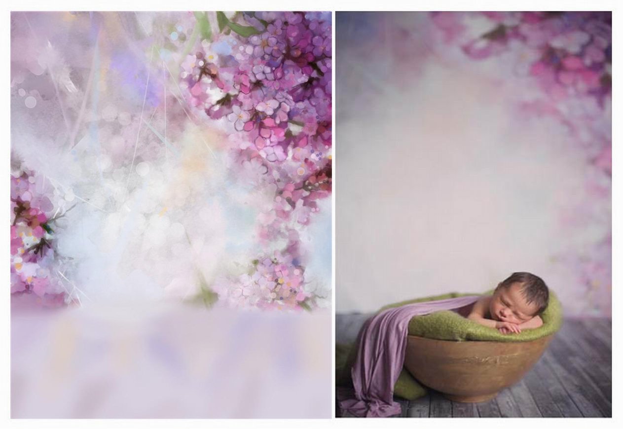 Laeacco Floral Background 5x7ft Oil Painting Watercolor Drawing Wall Flowers Photography Background Light Blooming Spring Cherry Blossoms Abstract Photo Studio Backdrop Bokeh Children Photos