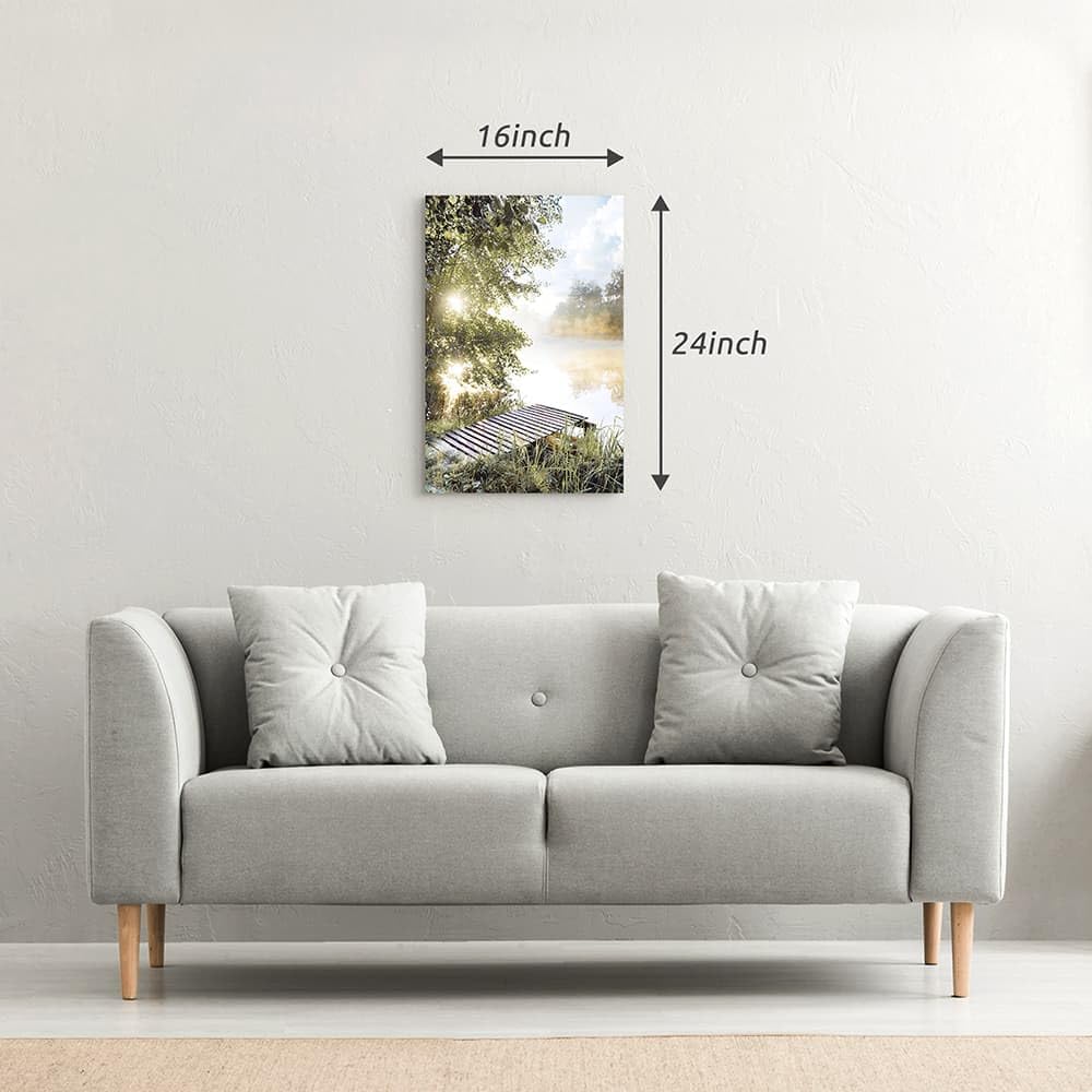 Lake Canvas Wall Art Picture: Sunset Landscape Painting Print Artwork Vertical Nature Scenery Decor for Living Room Bedroom