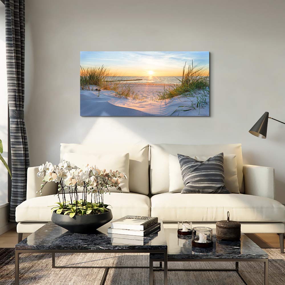 Wall Decorations For Living Room Large Canvas Wall Art For Bedroom Modern Fashion Office Wall Decor Pictures Wall Artwork Blue Sun Beach Grass Ocean Landscape Paintings Canvas Art Prints Home Decor