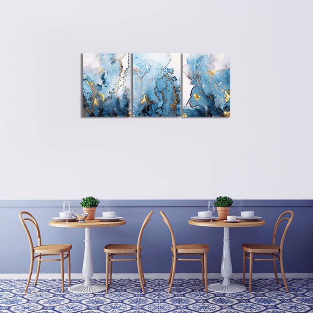 SERIMINO 3 Piece Lotus Flower Canvas Wall Art for Living Room White and Indigo Blue Floral Picture Wall Decor for Dining Room Bedroom Bathroom Kitchen Print Painting for Home Decorations