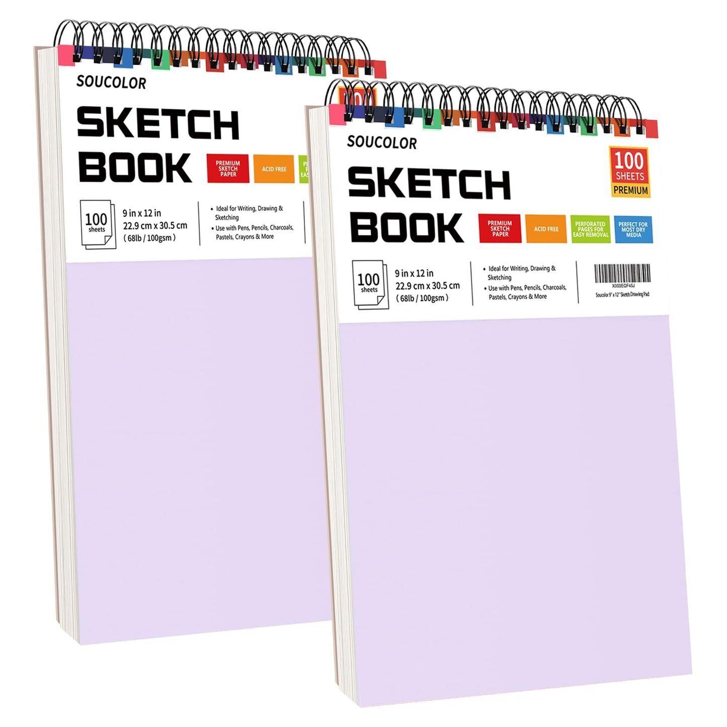 Soucolor 9" x 12" Sketch Book, 1-Pack 100 Sheets Spiral Bound Art Sketchbook, (68lb/100gsm) Acid Free Artist Drawing Book Paper Painting Sketching Pad for Kids Students Adults Beginners