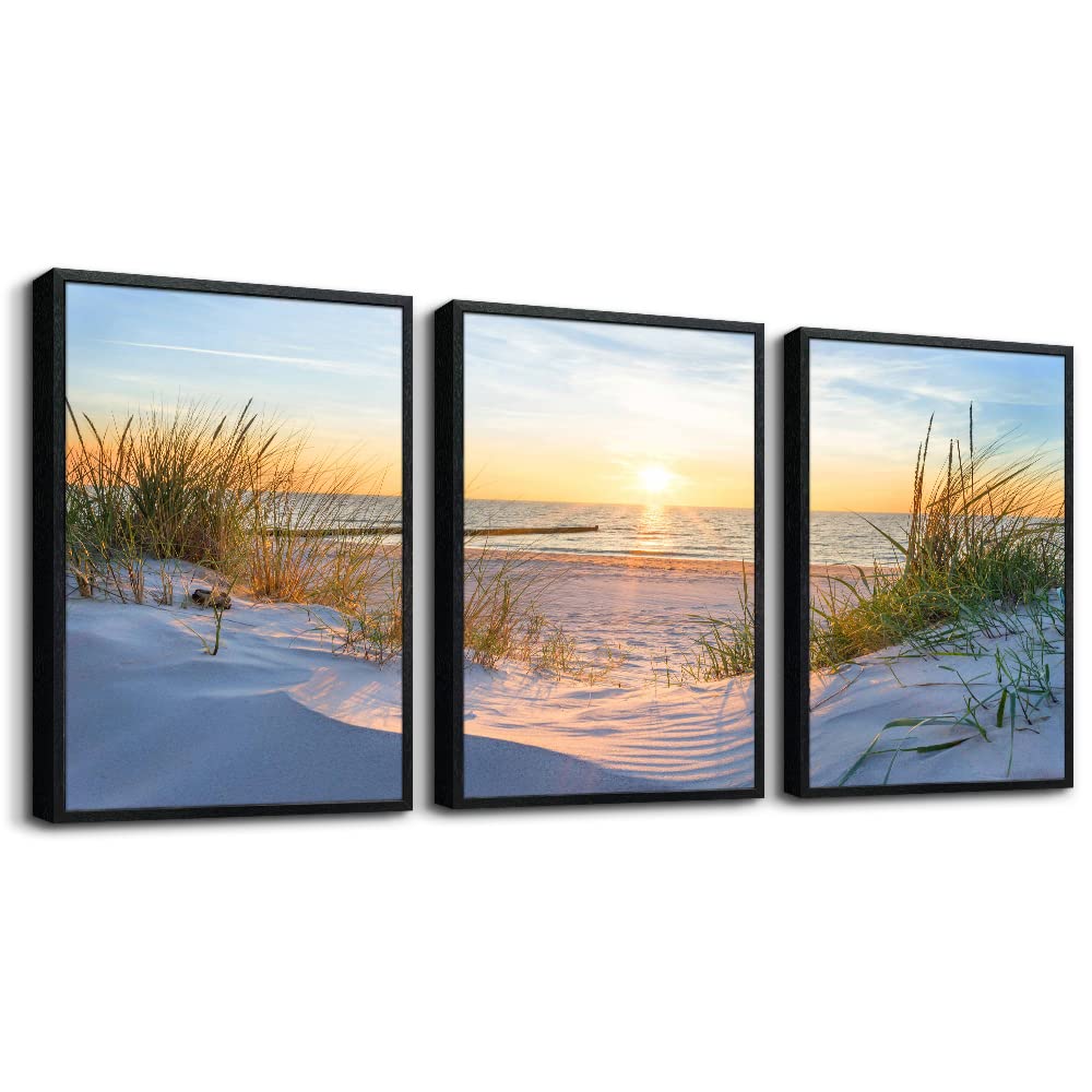 Wall Decorations For Living Room Large Canvas Wall Art For Bedroom Modern Fashion Office Wall Decor Pictures Wall Artwork Blue Sun Beach Grass Ocean Landscape Paintings Canvas Art Prints Home Decor