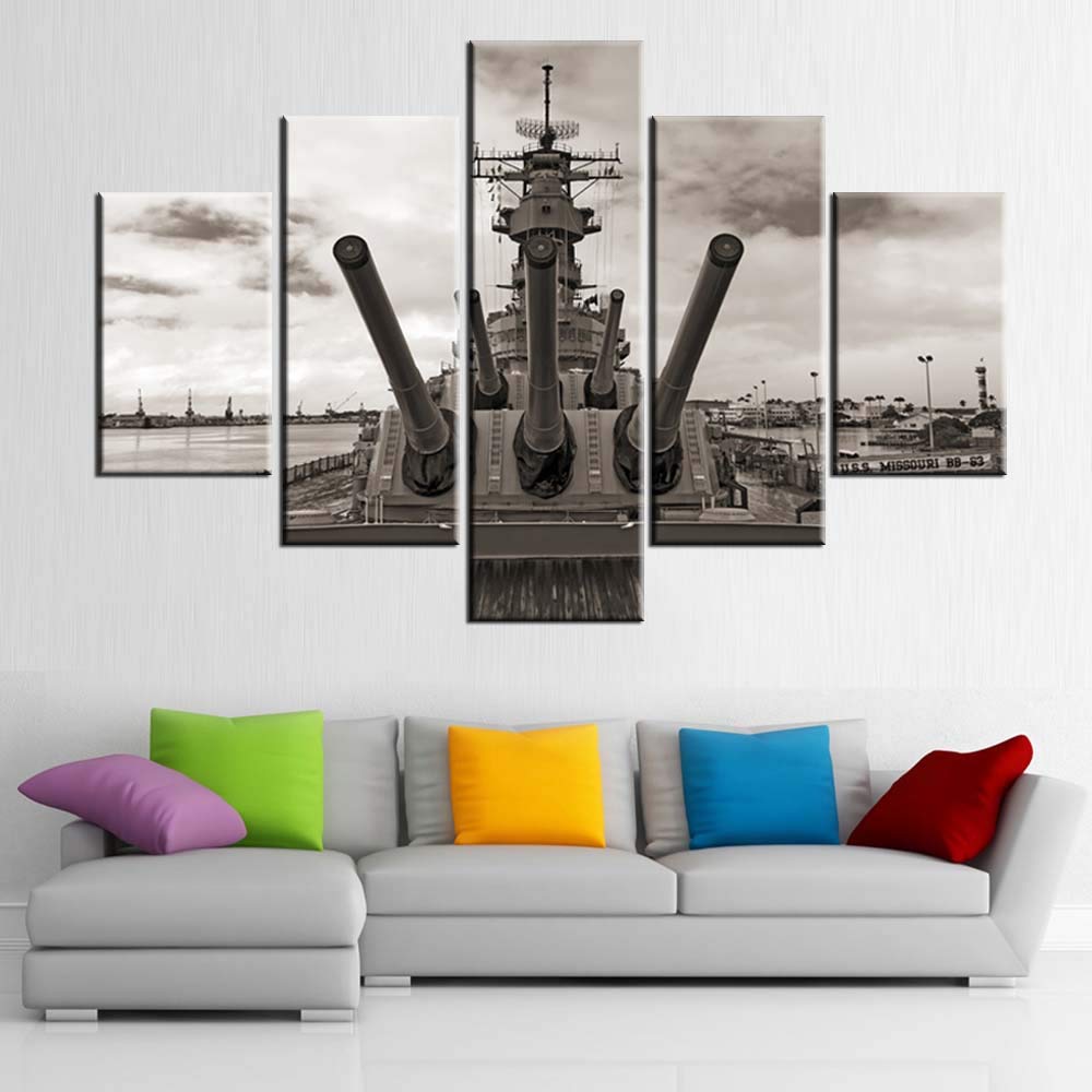 Norse Decor Black and White Painting Vikings Ship Artwork Fantasy Sailing Boat Pictures for Living Room Home 5 Panel Dragon Canvas Wall Art Modern Framed Ready to Hang Posters and Prints(60''Wx32''H)