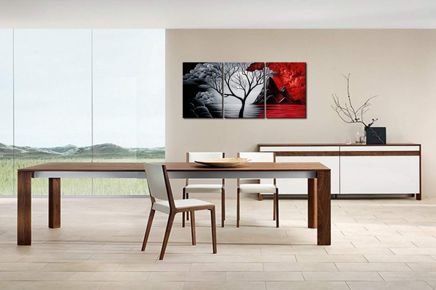 Wieco Art The Cloud Tree 3 Panels Modern Canvas Wall Art Prints Artwork Abstract Seascape Paintings Reproduction Sea Beach Pictures on Canvas for Home Decorations Wall Decor