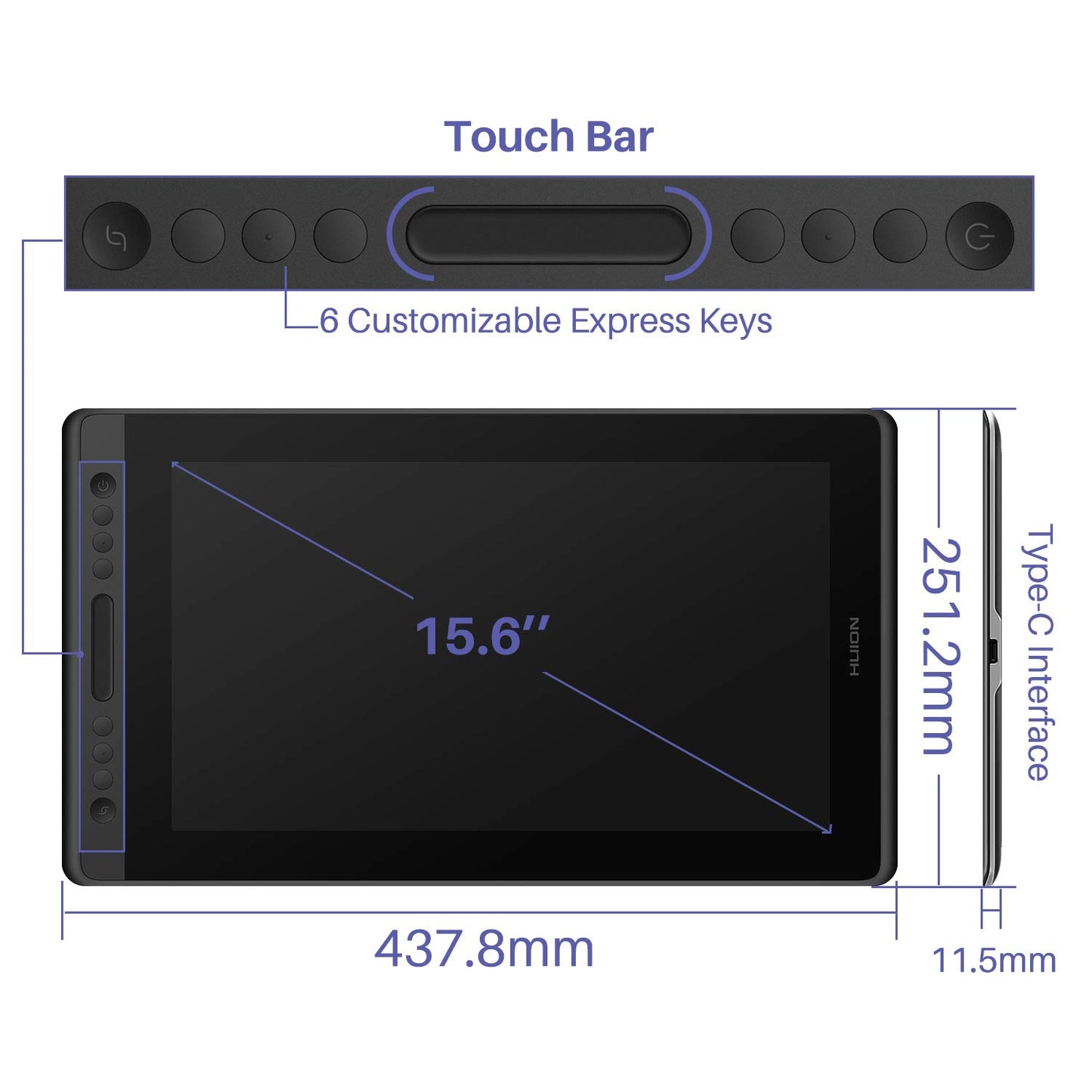 HUION KAMVAS Pro 16 Graphics Drawing Tablet with Screen Full-Laminated Graphics Monitor with Battery-Free Stylus Tilt 8192 Pen Pressure 6 Hot Keys Touch Bar - 15.6inch Graphic Tablet for PC/MAC/Linux