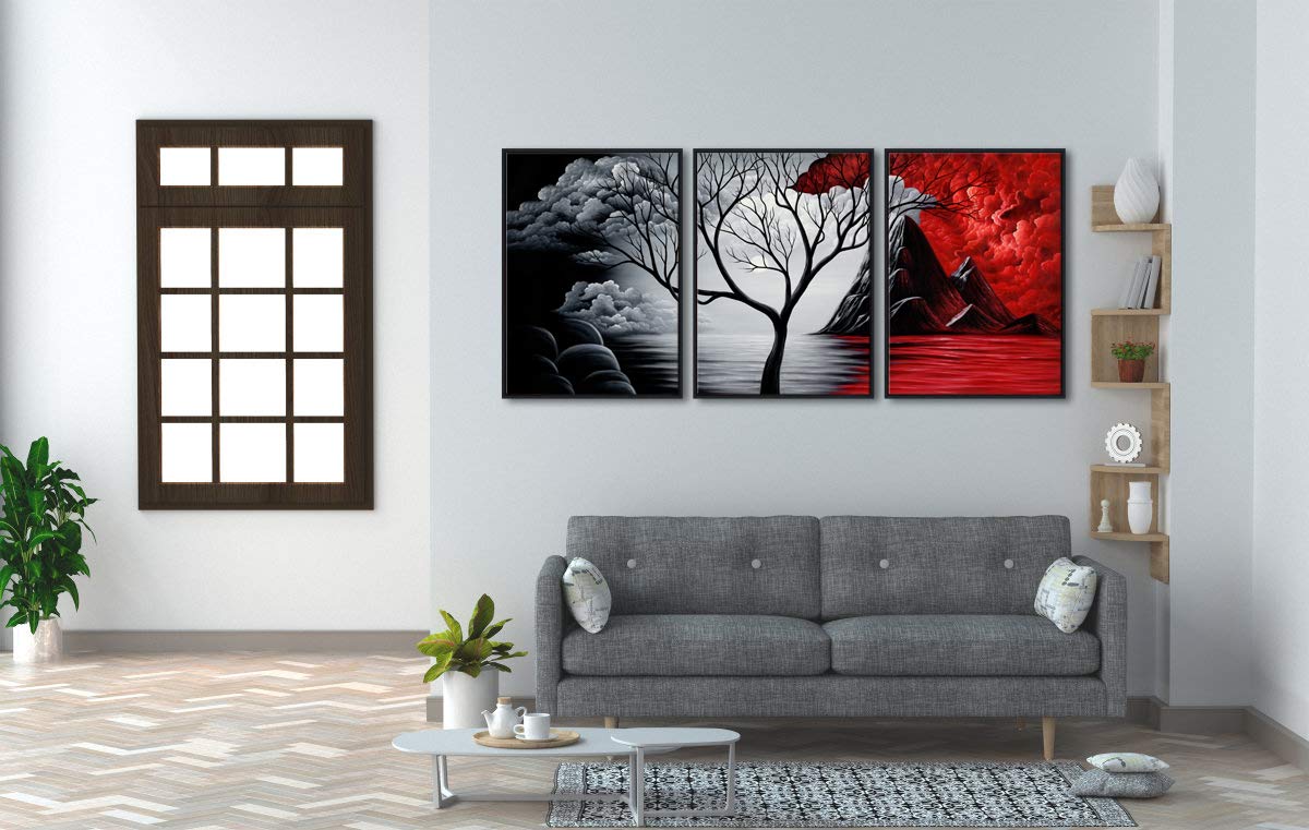 Wieco Art The Cloud Tree 3 Panels Modern Canvas Wall Art Prints Artwork Abstract Seascape Paintings Reproduction Sea Beach Pictures on Canvas for Home Decorations Wall Decor