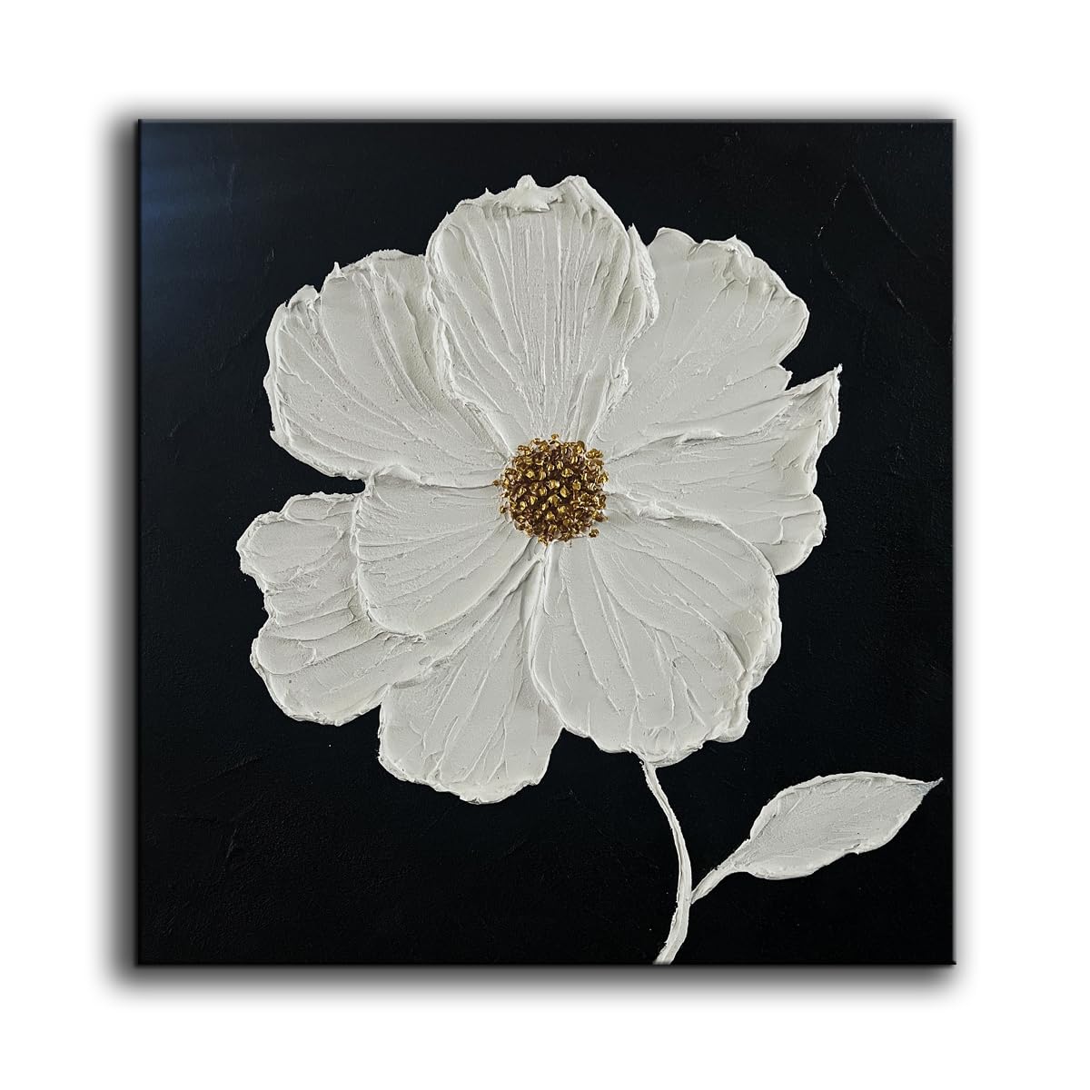 YaSheng Art - hand-painted Oil Painting On Canvas white Flowers Paintings Modern Home Interior Decor Wall Art for living room Abstract Art picture Ready to hang 24x24inch