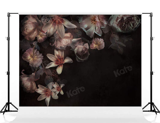 Kate 7×5ft Blossom Black Portrait Photo Backdrop Dark Flower Abstract Background Seamless Microfiber Photo Studio Props for Photographers Head Shots Picture Video