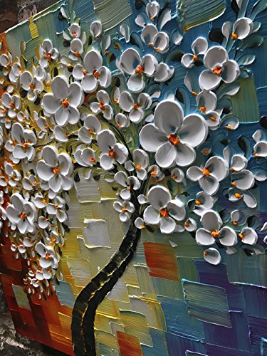 YaSheng Art - hand-painted Oil Painting On Canvas white Flowers Paintings Modern Home Interior Decor Wall Art for living room Abstract Art picture Ready to hang 24x24inch