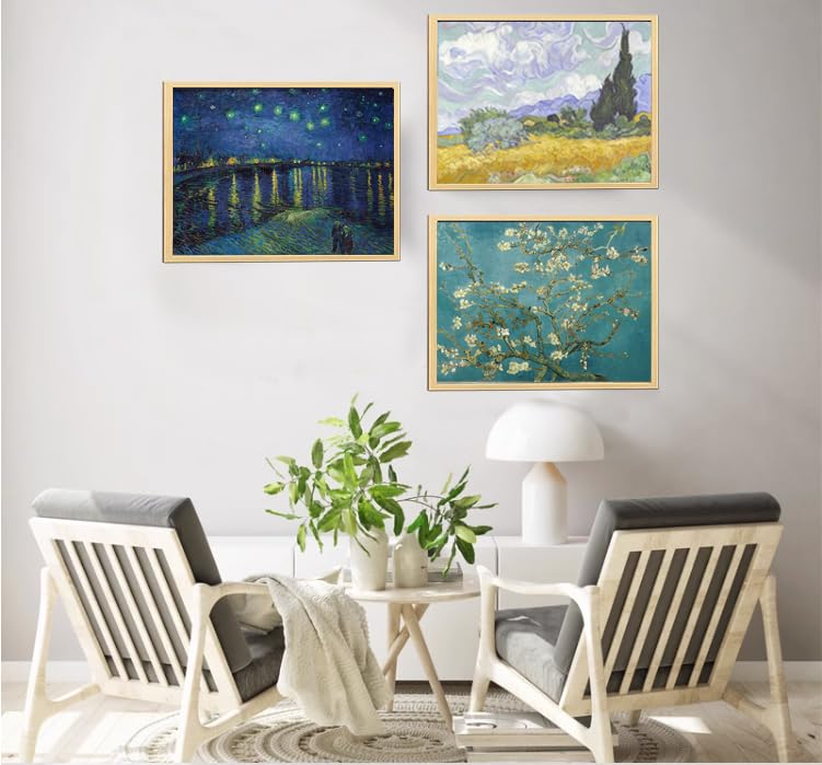 Vincent Van Gogh Canvas Wall Art Paintings, Famous Starry Night Picture Prints for Decor Classic Cafe Terrace At Night Artwork Reproduction Poster for Bedroom Living Room Office Decoration 12"x16"x3 Piece