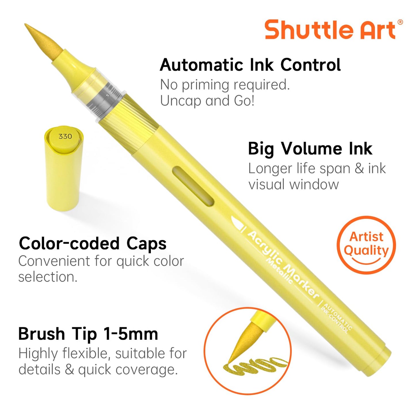 Shuttle Art Automatic Ink Control Acrylic Paint Markers, 60 Colors Brush Tip Acrylic Paint Pens for Rock Painting, Ceramic, Wood, Canvas, Glass, Stone, Fabric, Card Making, DIY & Art Supplies