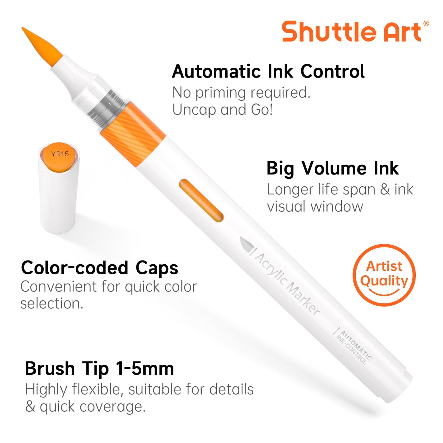 Shuttle Art Automatic Ink Control Acrylic Paint Markers, 60 Colors Brush Tip Acrylic Paint Pens for Rock Painting, Ceramic, Wood, Canvas, Glass, Stone, Fabric, Card Making, DIY & Art Supplies